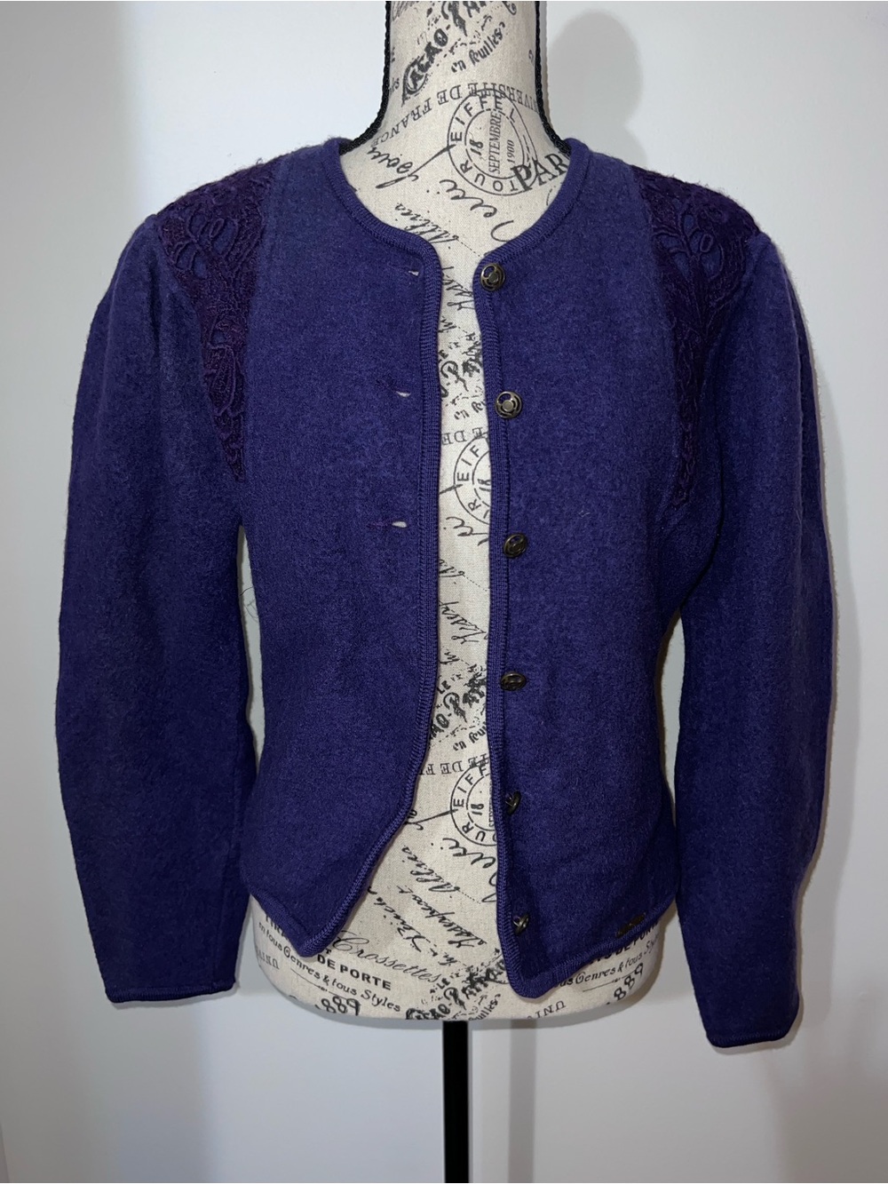 GEIGER OF AUSTRIA Vintage Purple Boiled Wool Cardigan Jacket - Made in Austria 8